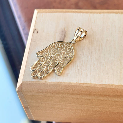 14KT Yellow Gold Filigree Textured Hamsa Pendant