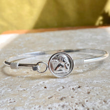 Load image into Gallery viewer, Sterling Silver Polished Guardian Baby Angel Medal Thin Bangle Bracelet, Sterling Silver Polished Guardian Baby Angel Medal Thin Bangle Bracelet - Legacy Saint Jewelry