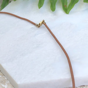 14KT Yellow Gold Tan Leather Cord Necklace 1.5mm, 14KT Yellow Gold Tan Leather Cord Necklace 1.5mm - Legacy Saint Jewelry