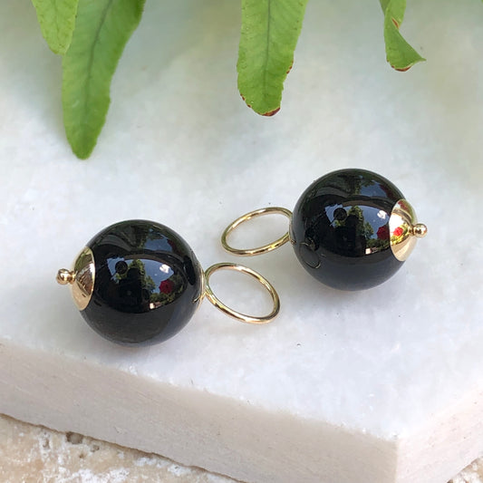 14KT Yellow Gold + Black Onyx Ball Earring Charms, 14KT Yellow Gold + Black Onyx Ball Earring Charms - Legacy Saint Jewelry