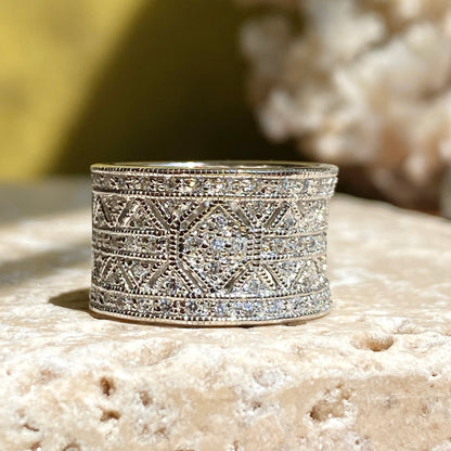 Sterling Silver Micro-Pave CZ Vintage-Inspired Cigar Band Ring, Sterling Silver Micro-Pave CZ Vintage-Inspired Cigar Band Ring - Legacy Saint Jewelry