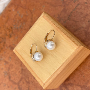 14KT Yellow Gold + Freshwater White Pearl Drop Earrings - LSJ