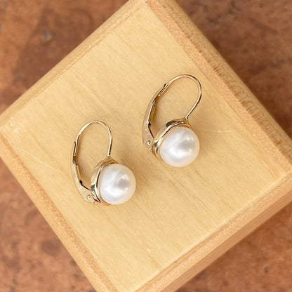 14KT Yellow Gold + Freshwater White Pearl Drop Earrings - LSJ