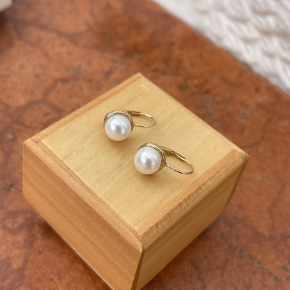 14KT Yellow Gold + Freshwater White Pearl Drop Earrings - LSJ