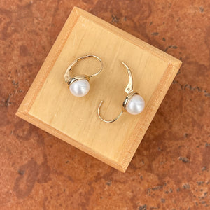 14KT Yellow Gold + Freshwater White Pearl Drop Earrings - LSJ