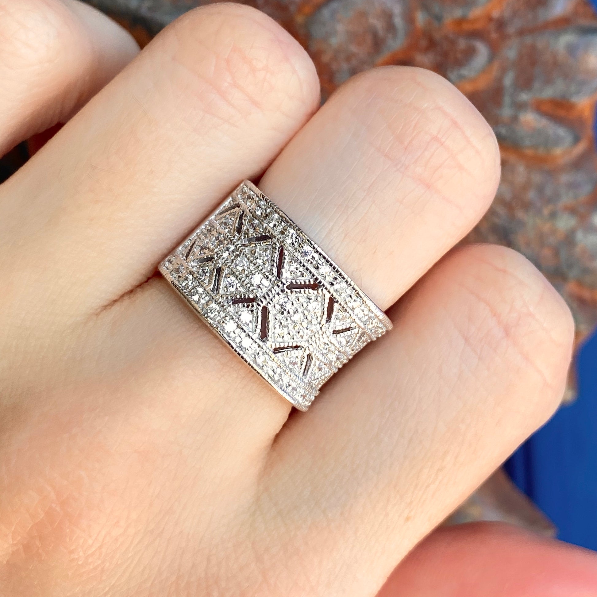 Sterling Silver Micro-Pave CZ Vintage-Inspired Cigar Band Ring, Sterling Silver Micro-Pave CZ Vintage-Inspired Cigar Band Ring - Legacy Saint Jewelry