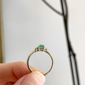 14KT Yellow Gold Emerald-Cut Colombian Emerald + Diamond Accent Ring