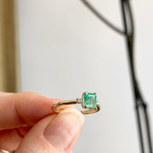 Load image into Gallery viewer, 14KT Yellow Gold Emerald-Cut Colombian Emerald + Diamond Accent Ring