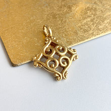 Load image into Gallery viewer, Estate 14KT Yellow Gold Byzantine Scroll Square Pendant Enhancer