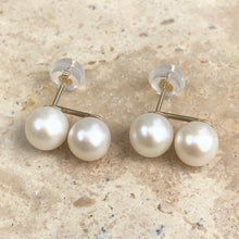 Load image into Gallery viewer, 14KT Yellow Gold Double White Freshwater Pearl Stud Earrings, 14KT Yellow Gold Double White Freshwater Pearl Stud Earrings - Legacy Saint Jewelry