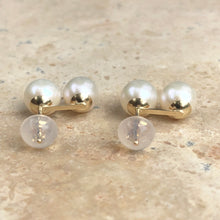 Load image into Gallery viewer, 14KT Yellow Gold Double White Freshwater Pearl Stud Earrings, 14KT Yellow Gold Double White Freshwater Pearl Stud Earrings - Legacy Saint Jewelry