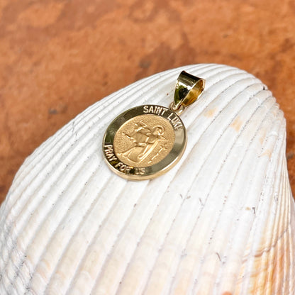 14KT Yellow Gold Saint Luke Round Medal Pendant Charm 15mm
