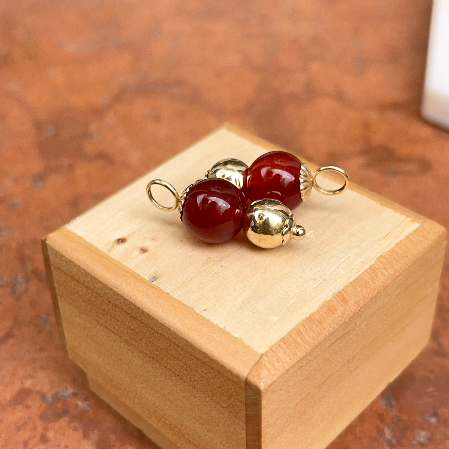 Estate 14KT Yellow Gold Carnelian Double Ball Earring Charms