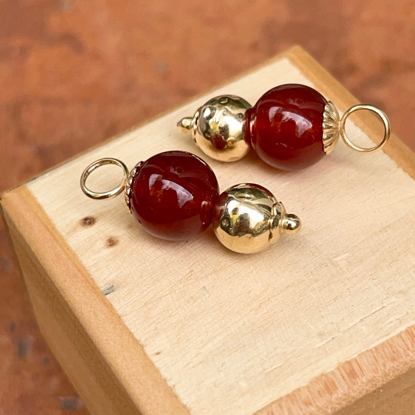 Estate 14KT Yellow Gold Carnelian Double Ball Earring Charms