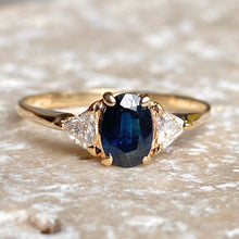 Load image into Gallery viewer, Estate 14KT Yellow Gold Oval Sapphire + Trillion Diamond Accent Ring, Estate 14KT Yellow Gold Oval Sapphire + Trillion Diamond Accent Ring - Legacy Saint Jewelry