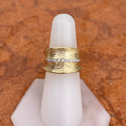 14KT Yellow Gold Textured Pave Diamond Cigar Band Ring