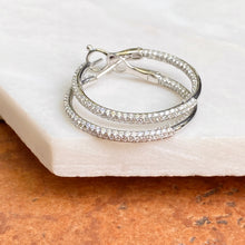 Load image into Gallery viewer, 14KT White Gold 2 CT Pave Diamond Inside Outside Hoop Earrings 29mm