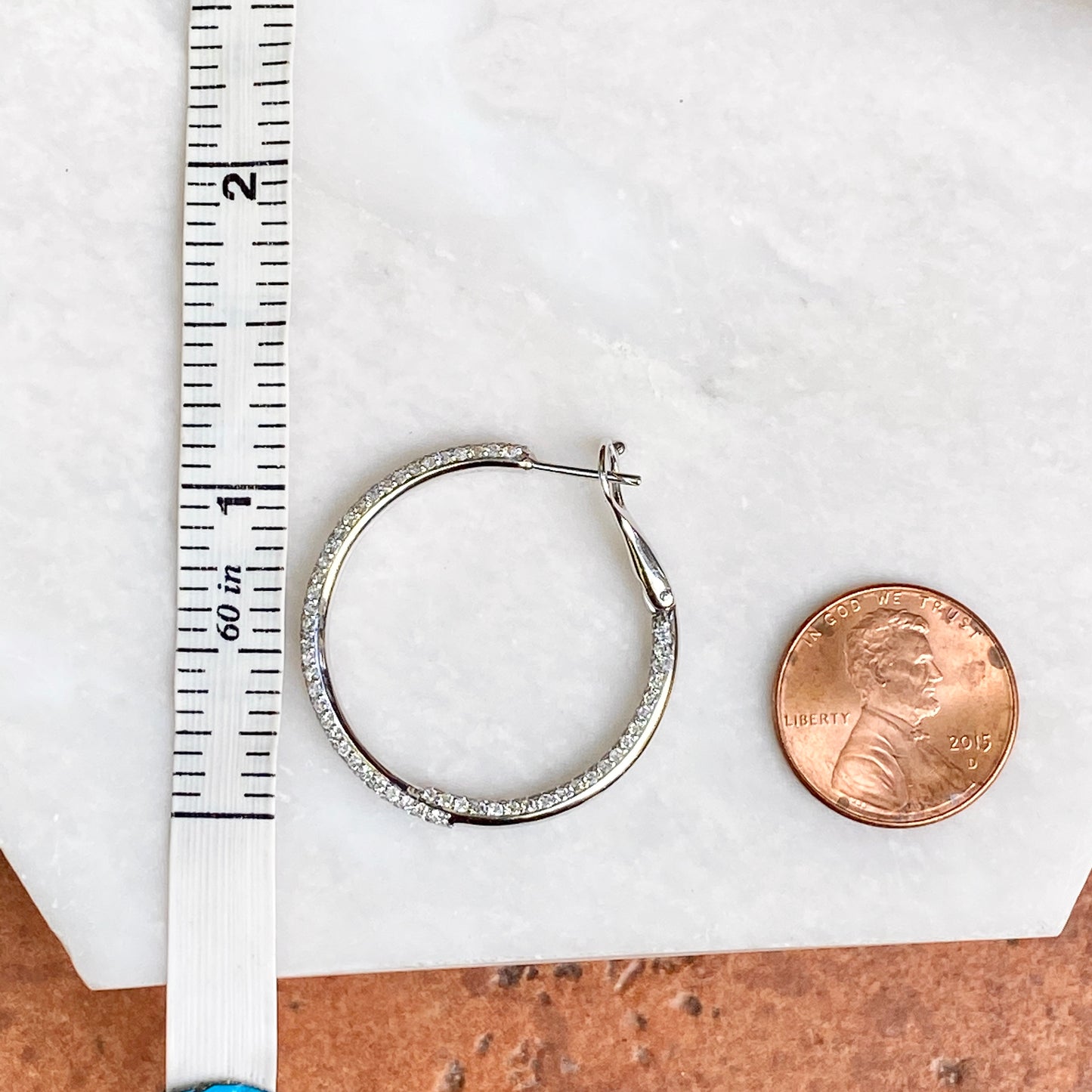 14KT White Gold 2 CT Pave Diamond Inside Outside Hoop Earrings 29mm