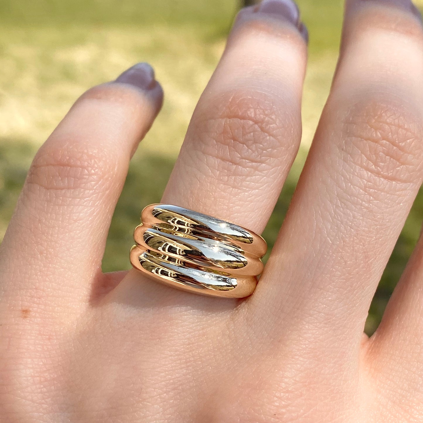 14KT Yellow Gold Polished Ribbed Dome Cigar Band Ring, 14KT Yellow Gold Polished Ribbed Dome Cigar Band Ring - Legacy Saint Jewelry