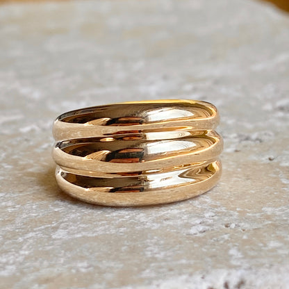 14KT Yellow Gold Polished Ribbed Dome Cigar Band Ring, 14KT Yellow Gold Polished Ribbed Dome Cigar Band Ring - Legacy Saint Jewelry