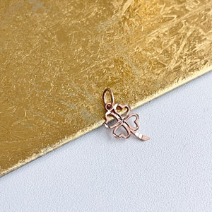 10KT Rose Gold Diamond-Cut Four Leaf Clover Pendant Charm