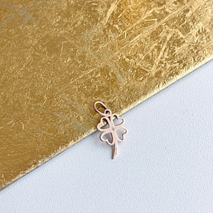 10KT Rose Gold Diamond-Cut Four Leaf Clover Pendant Charm