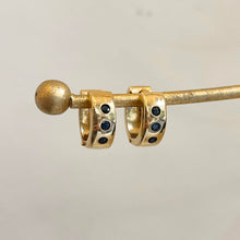 Load image into Gallery viewer, Estate 14KT Yellow Gold Blue Sapphire Hinged Huggie Hoop Earrings