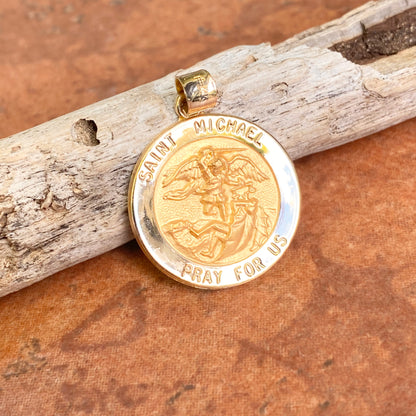 14KT Yellow Gold Saint Michael Round Hollow Medal Pendant