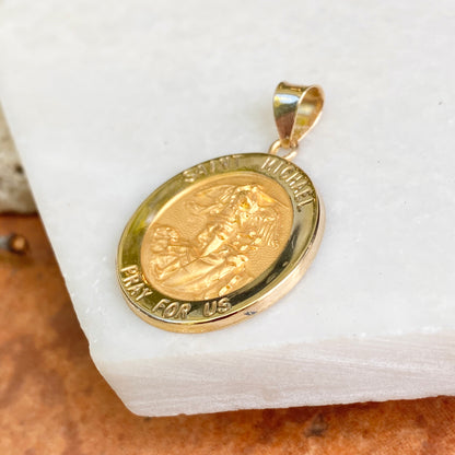 14KT Yellow Gold Saint Michael Round Hollow Medal Pendant