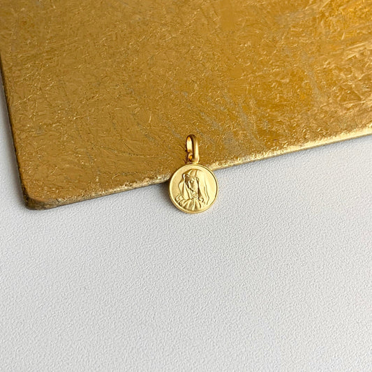 14KT Yellow Gold Matte Our Lady of Sorrows Medal Pendant Charm 10mm