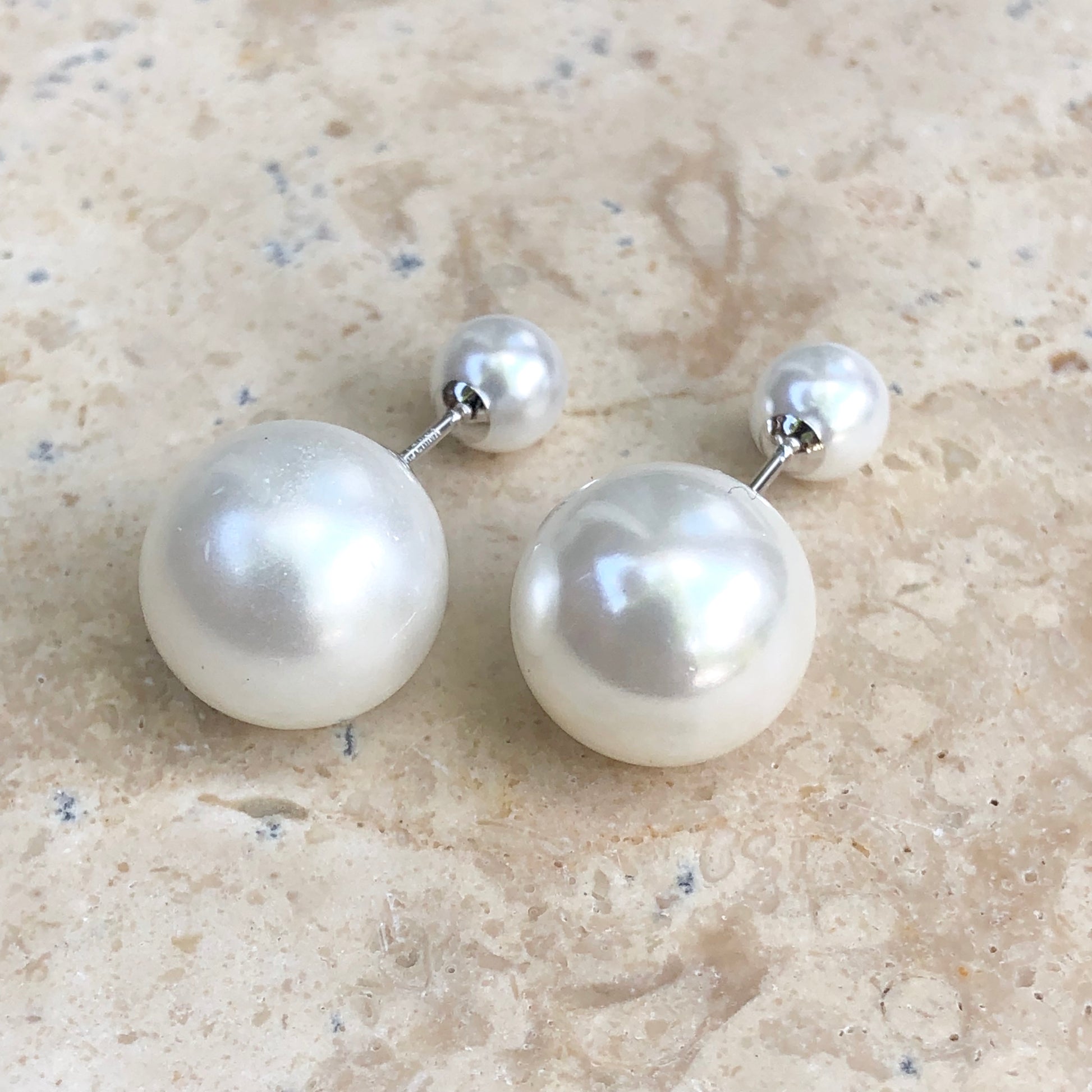 Sterling Silver Double-End White Pearl Earrings, Sterling Silver Double-End White Pearl Earrings - Legacy Saint Jewelry