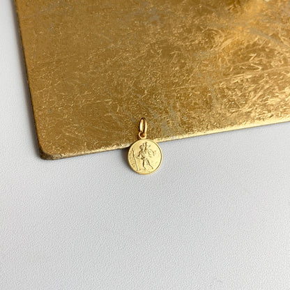 14KT Yellow Gold Matte St Christopher Round Medal Pendant 12mm