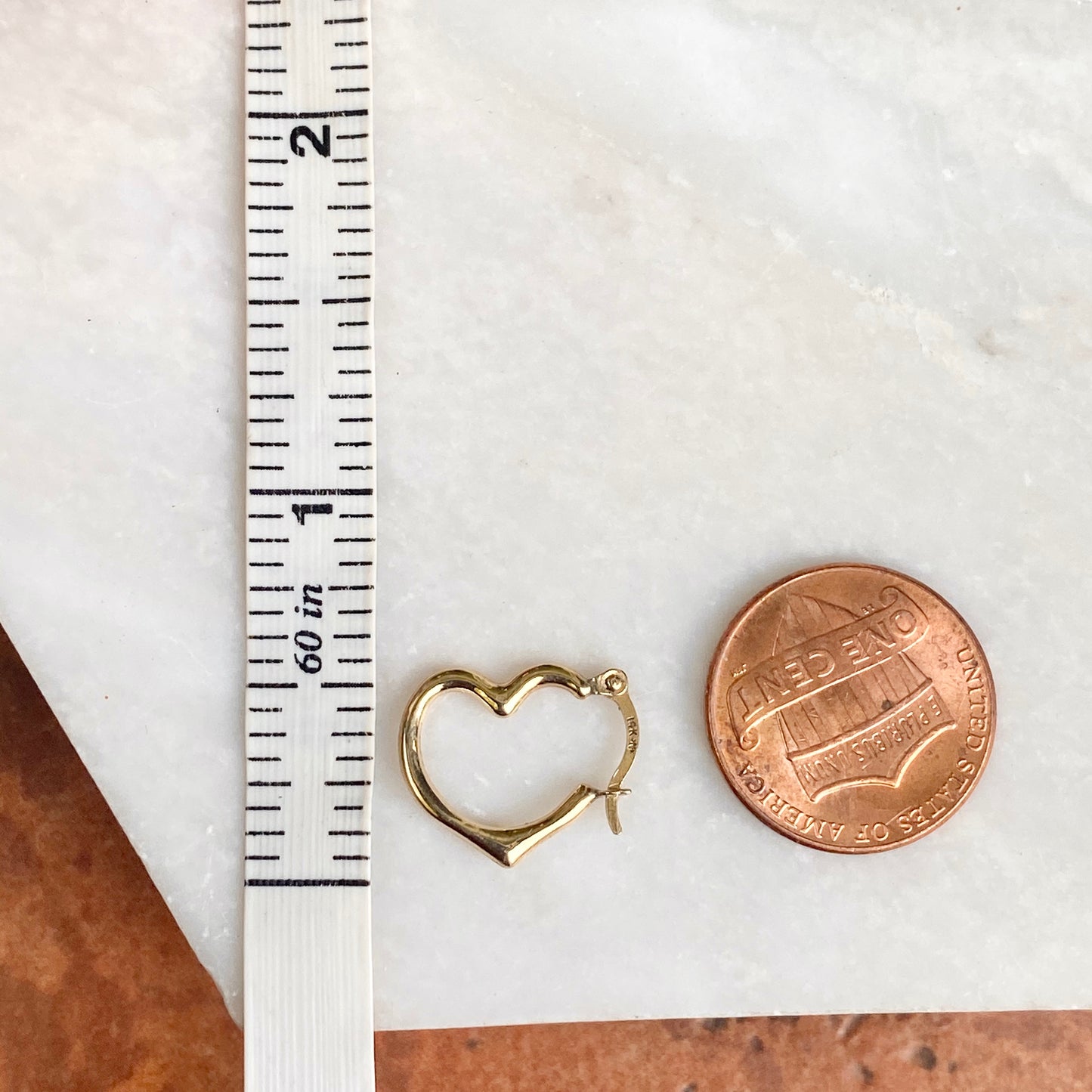 14KT Yellow Gold Small Open Heart Hoop Earrings 16mm