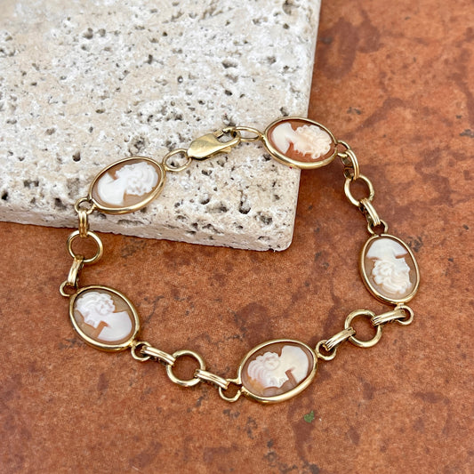 Estate 14KT Yellow Gold Carved Oval Cameo Link Bracelet