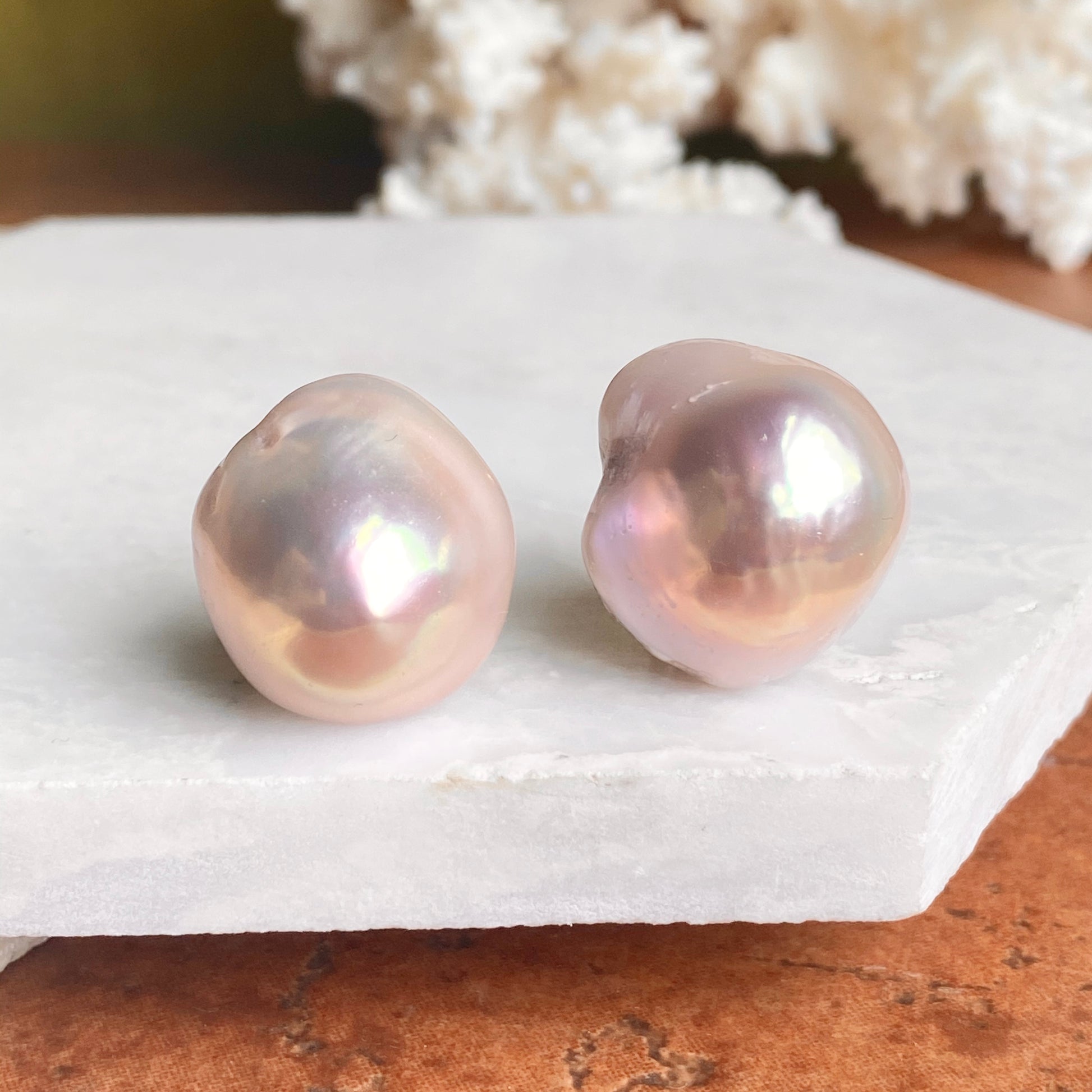 Estate Designer YVEL 18KT Yellow Gold Large Pink South Sea Baroque Pearl Clip-On Earrings, Estate Designer YVEL 18KT Yellow Gold Large Pink South Sea Baroque Pearl Clip-On Earrings - Legacy Saint Jewelry