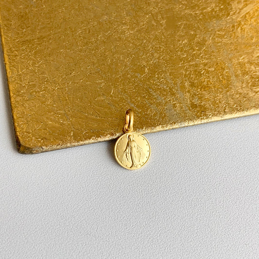 14KT Yellow Gold Matte Miraculous Medal Pendant Charm 10mm