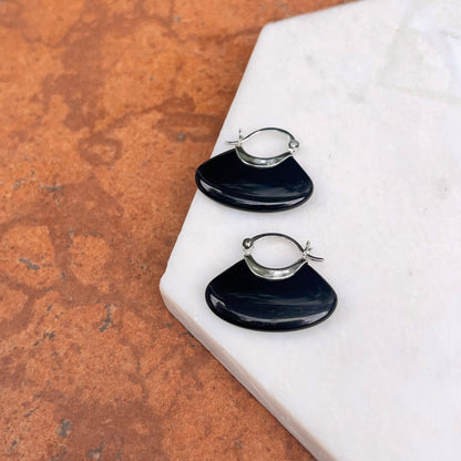 Sterling Silver Black Onyx Oval Hoop Earrings
