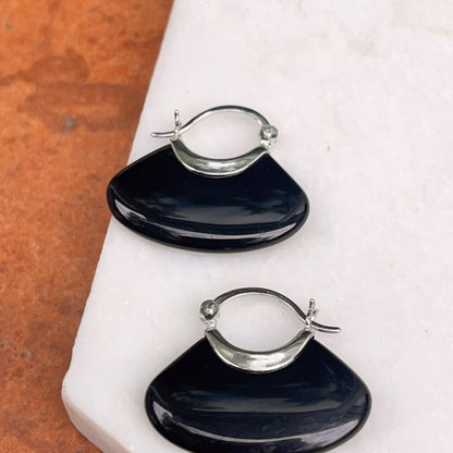 Sterling Silver Black Onyx Oval Hoop Earrings