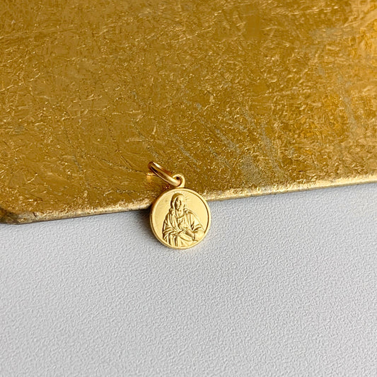 14KT Yellow Gold Matte Carmine Scapolare Medal Pendant Charm 10mm