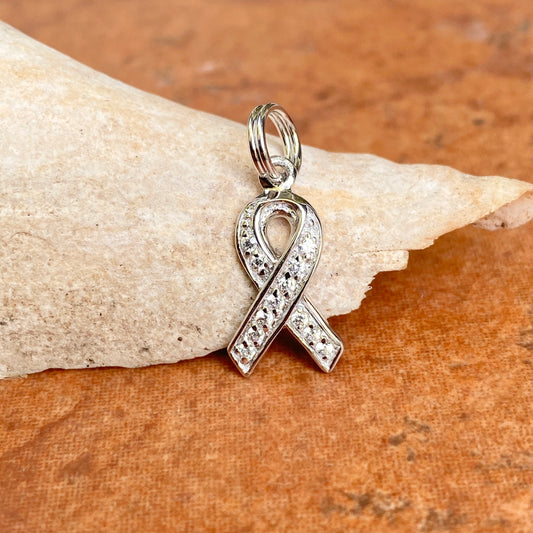 Sterling Silver CZ Breast Cancer Awareness Ribbon Pendant Charm
