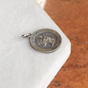 Sterling Silver Antiqued Saint Luke Small Round Medal Pendant Charm, Sterling Silver Antiqued Saint Luke Small Round Medal Pendant Charm - Legacy Saint Jewelry