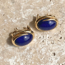Load image into Gallery viewer, Estate 14KT Yellow Gold Oval Genuine Lapis Omega Back Earrings, Estate 14KT Yellow Gold Oval Genuine Lapis Omega Back Earrings - Legacy Saint Jewelry