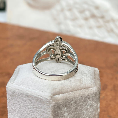 Sterling Silver Pave Diamond Fleur de Lis Open Band Ring