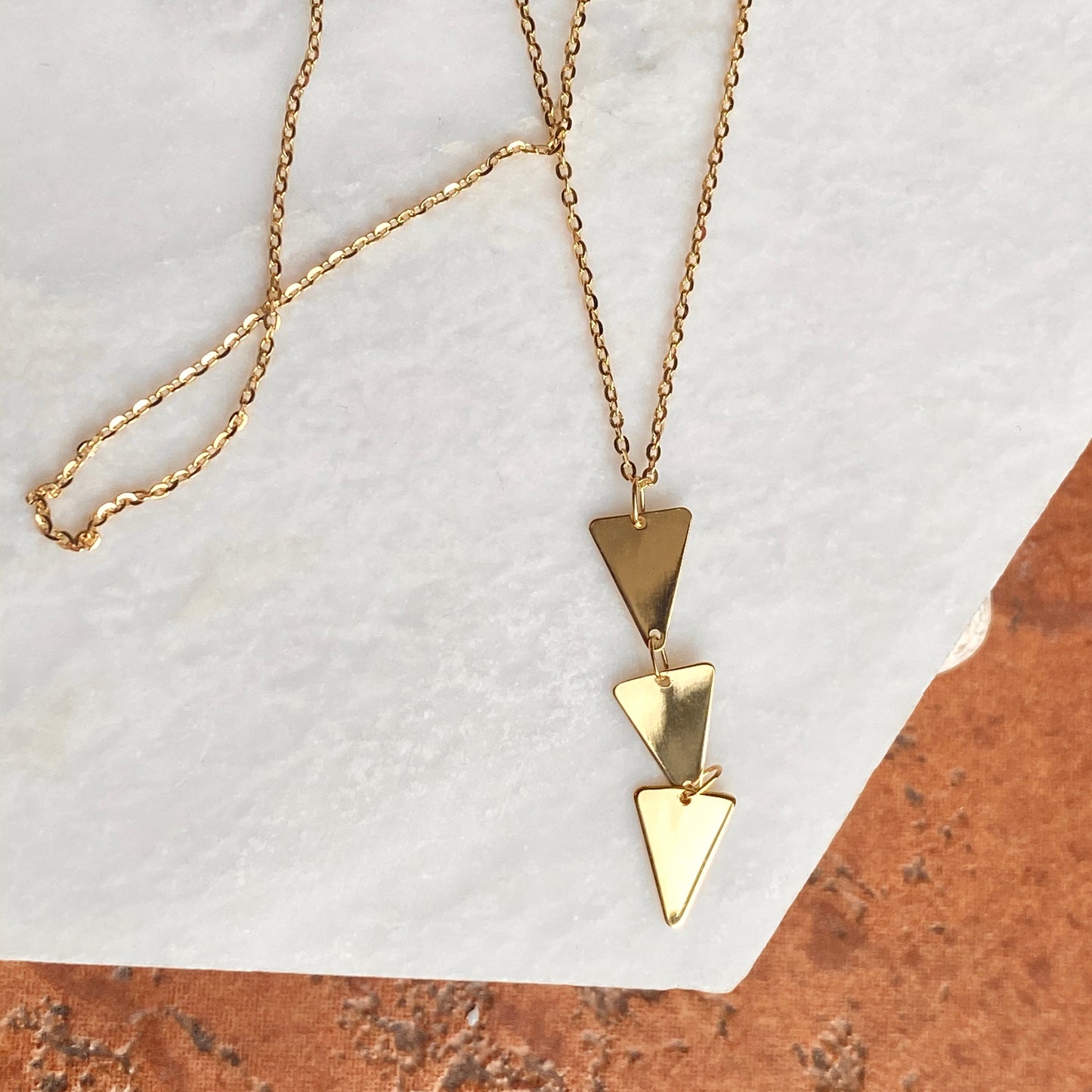 14KT Yellow Gold Geometric Triangles Lariat Chain Necklace, 14KT Yellow Gold Geometric Triangles Lariat Chain Necklace - Legacy Saint Jewelry