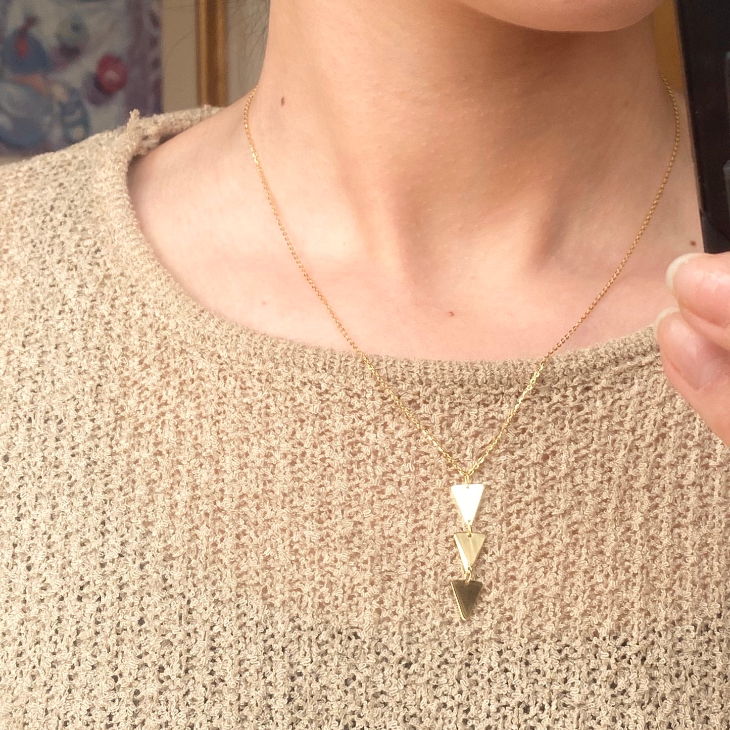 14KT Yellow Gold Geometric Triangles Lariat Chain Necklace, 14KT Yellow Gold Geometric Triangles Lariat Chain Necklace - Legacy Saint Jewelry