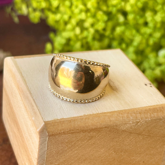 14KT Yellow Gold Beaded Edge Adjustable Cigar Band Ring - LSJ