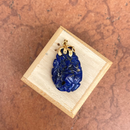 Estate 14KT Yellow Gold Filigree Carved Blue Lapis Pendant