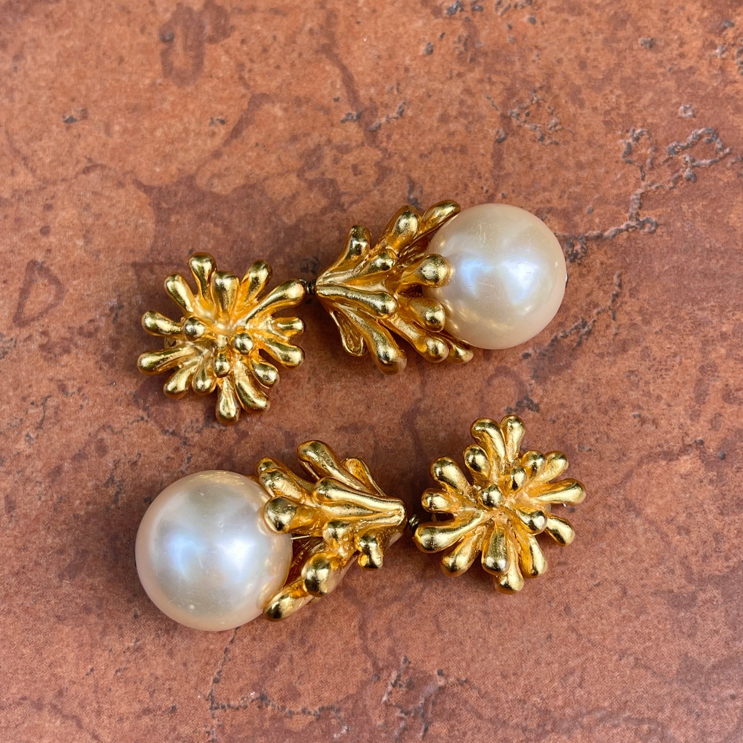 Vintage Christian Lacroix Gold-Tone Sea Anemone Large Pearl Drop Earrings