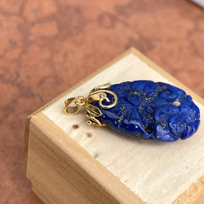 Estate 14KT Yellow Gold Filigree Carved Blue Lapis Pendant