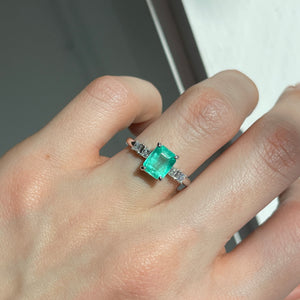 14KT White Gold Colombian 1.79 CT Emerald + Diamond Ring